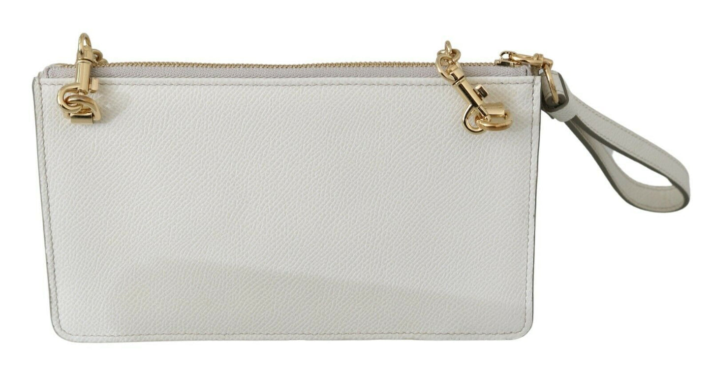 Elegant White Leather Phone Bag with Gold Chain