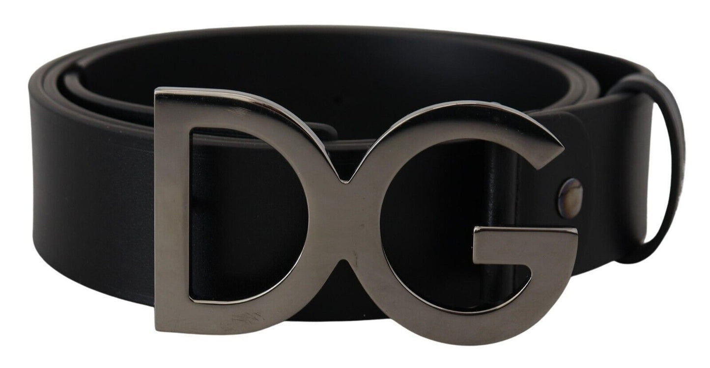 Elegant Black Leather DG Logo Belt