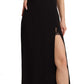 Black Silk Stretch Side Slit Sheath Midi Dress