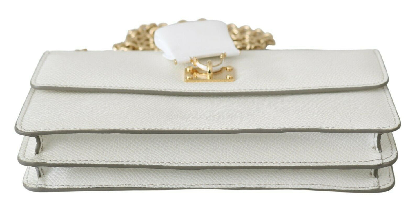 Elegant White Leather Phone Bag with Gold Chain