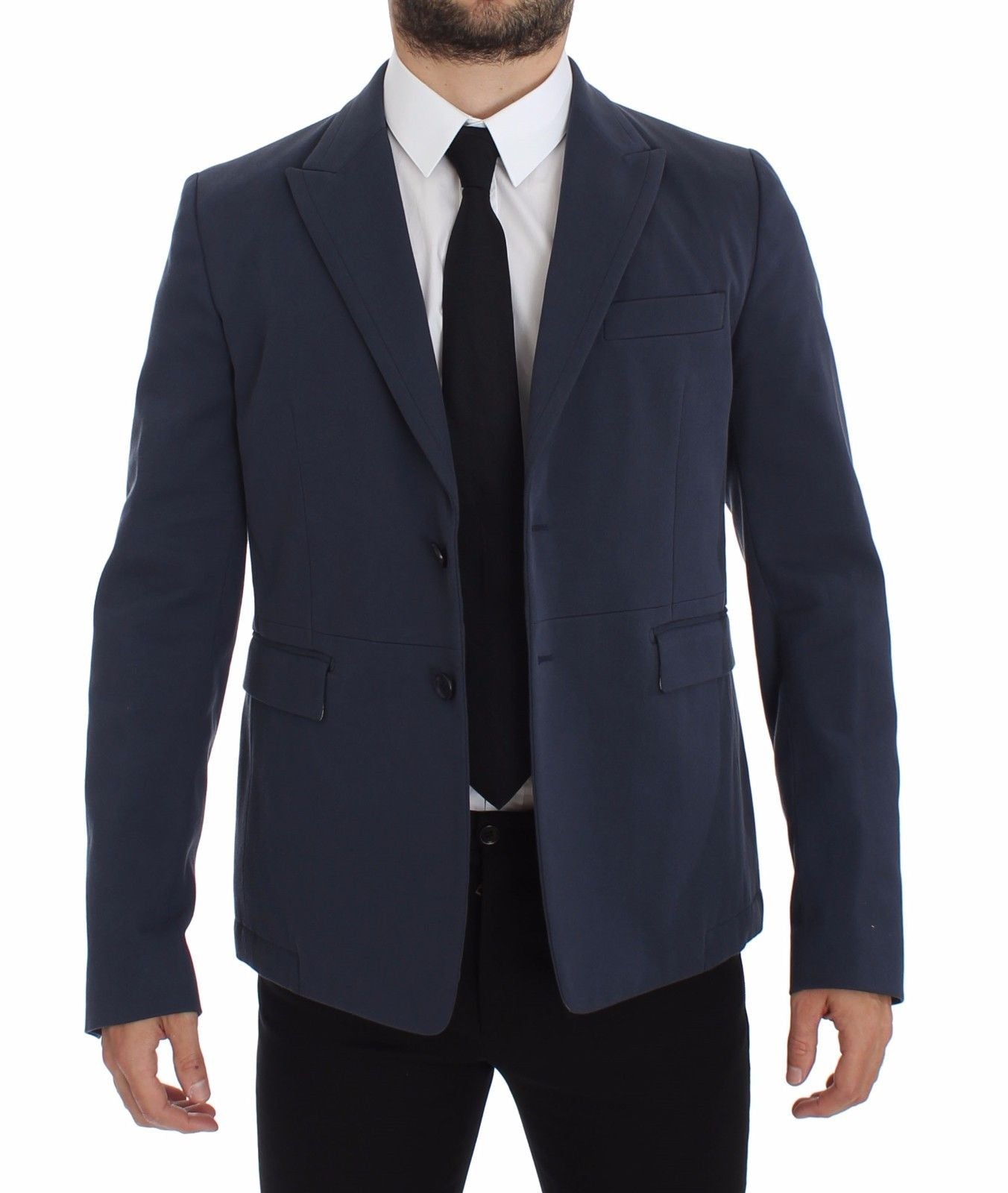 Elegant Blue Cotton Stretch Blazer Jacket