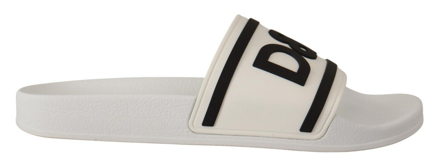 Chic White Leather Slides with Black Detailing