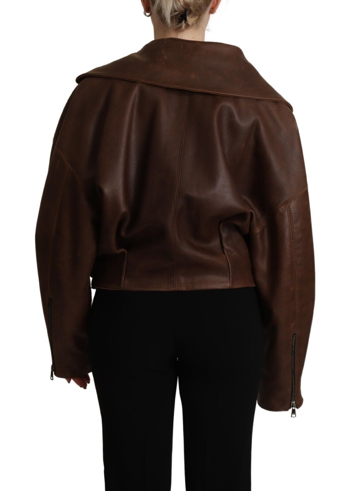 Elegant Leather Biker Jacket in Brown