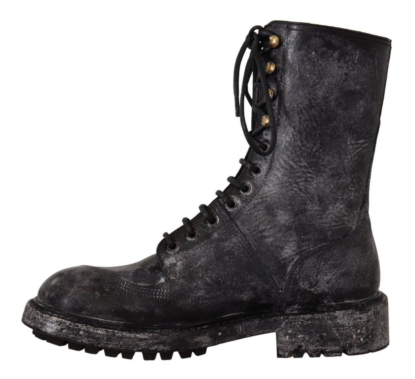 Exclusive Leather Combat Boots in Black & Grey