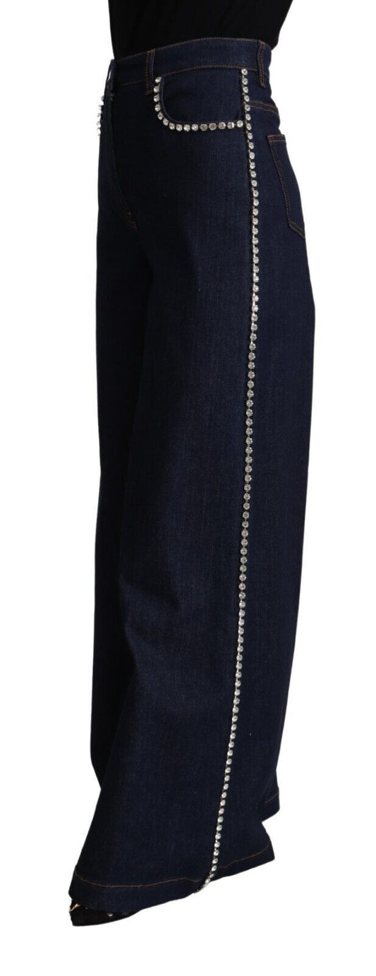 Elegant Wide Leg Crystal Embellished Jeans