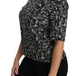 Black Musical Instruments Print Silk Blouse