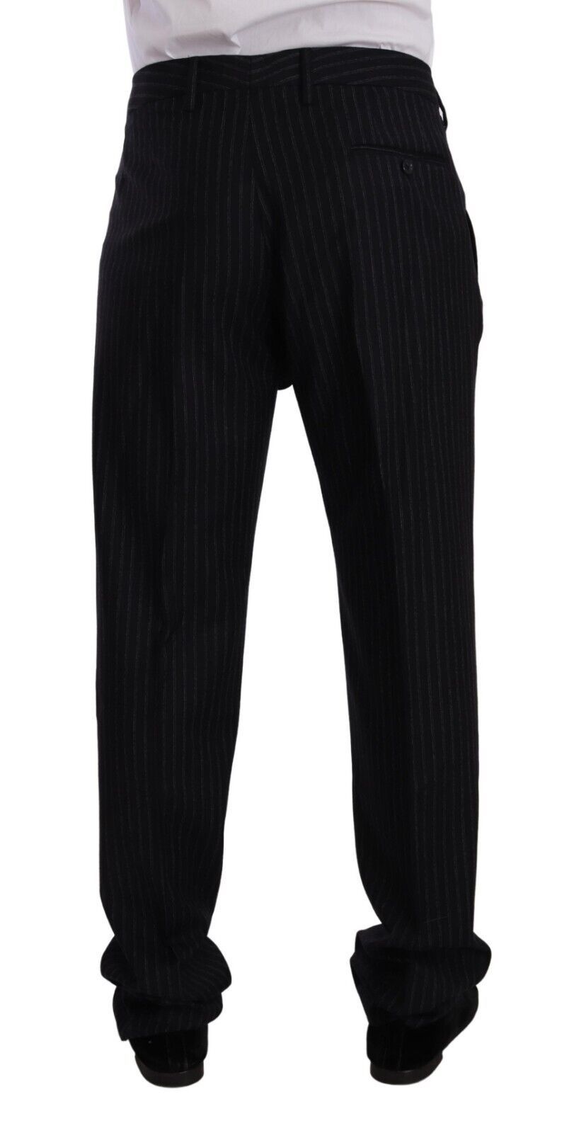 Elegant Black Striped Wool Suit