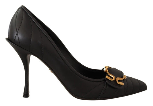 Elegant Leather Pumps with Brass Buckle