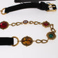 Black Suede Crystal Waist Belt