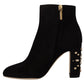 Black Suede Leather Crystal Heels Boots Shoes