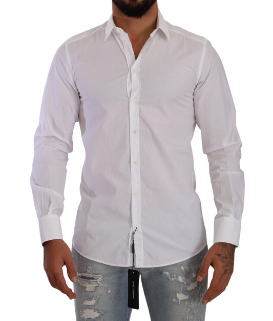 Elegant White Cotton Poplin Dress Shirt