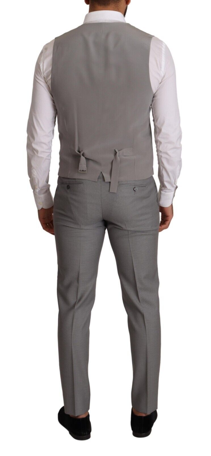 Elegant Grey Slim Fit Wool Silk 3 Piece Suit