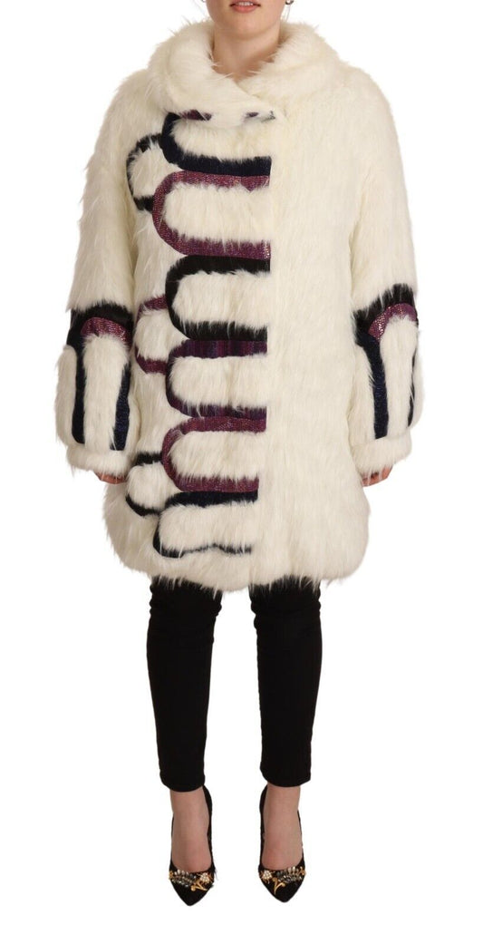 Elegant White Fur Overcoat Jacket