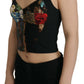 Black Patchwork Sicily Blouse Corset Cropped Top