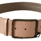 Elegant Leather Waist Belt in Peach with Logo Buckle