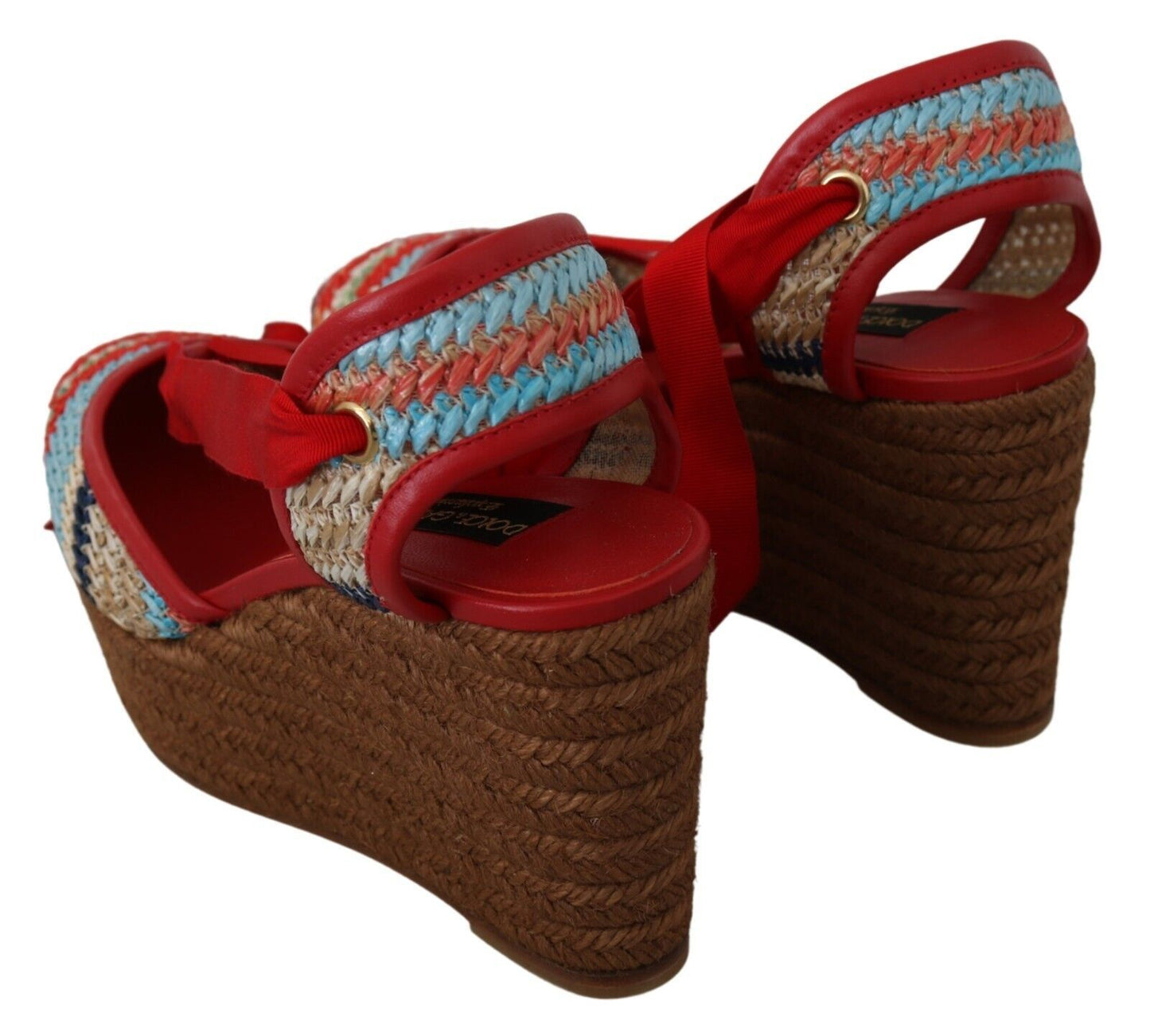 Multicolor Raffia Wedge Heels Sandals