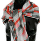 Gray Red Silk Shawl Foulard Wrap  Scarf