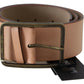 Elegant Leather Waist Belt in Peach with Logo Buckle