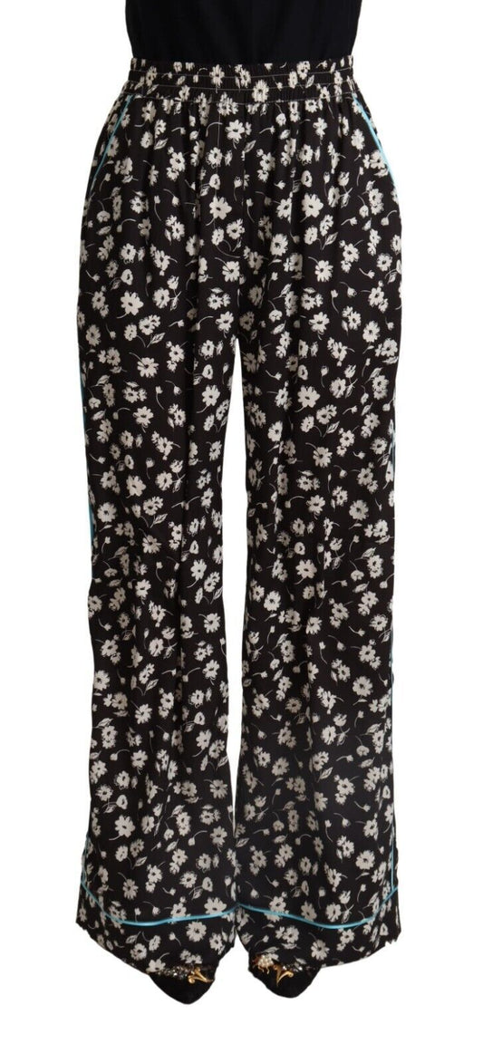 Black Floral Mid Waist Wide Leg Pants