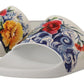 Chic Floral Print Leather Flat Sandals