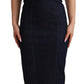Dark Blue Cotton Denim Sheath Midi Dress