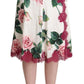 White Rose Print High Waist Midi A-line Skirt