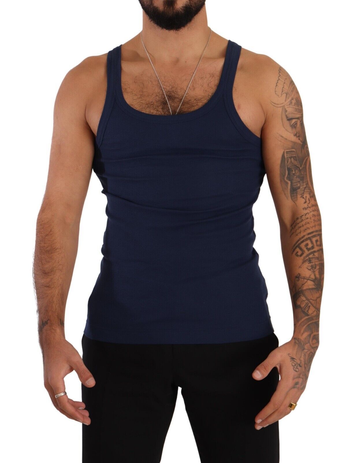 Elegant Dark Blue Cotton Tank Top