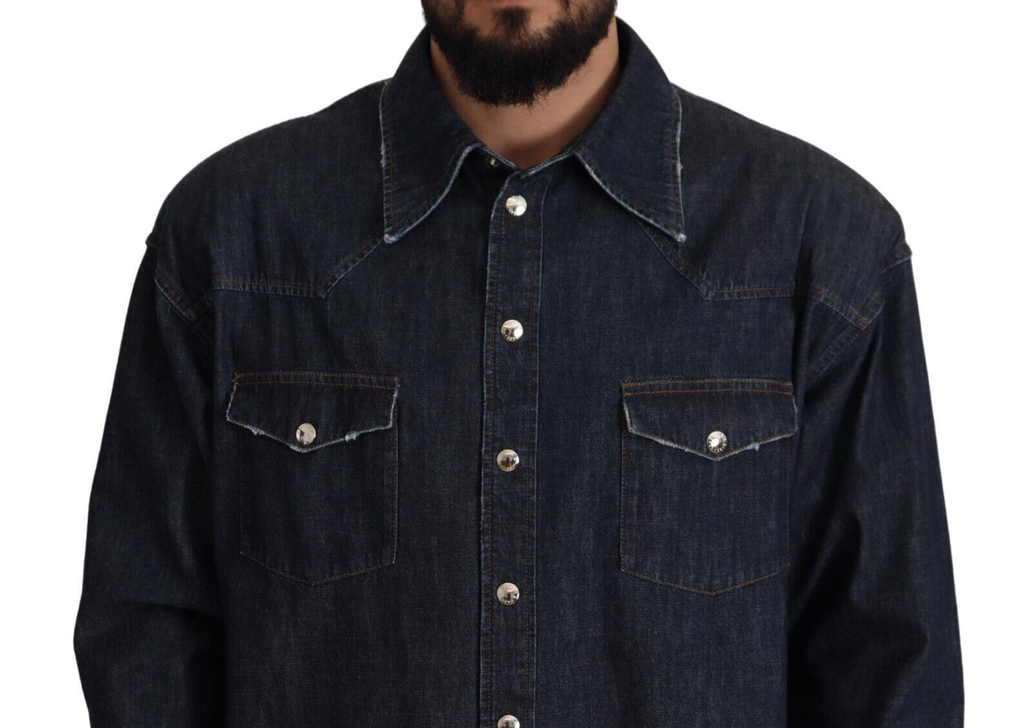 Blue Cotton Stretch Button Down Denim Shirt