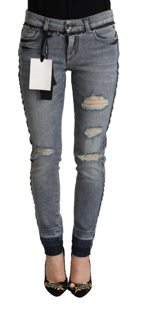 Elegant Slim Fit Distressed Denim Jeans