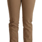 Brown Cotton Stretch Mid Waist Skinny Pants