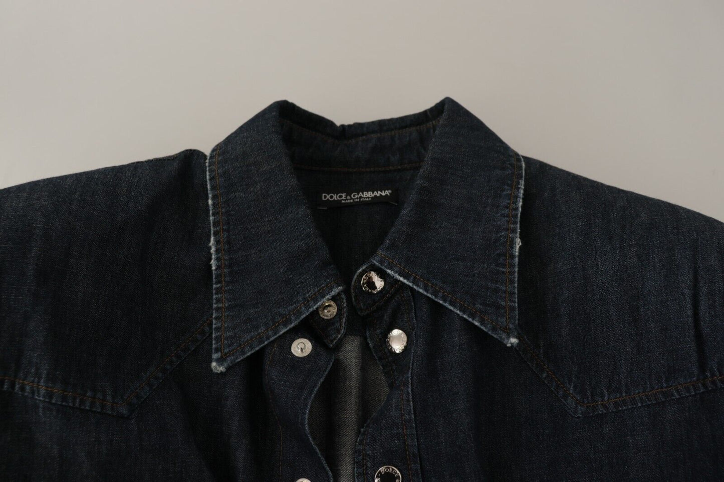 Blue Cotton Stretch Button Down Denim Shirt