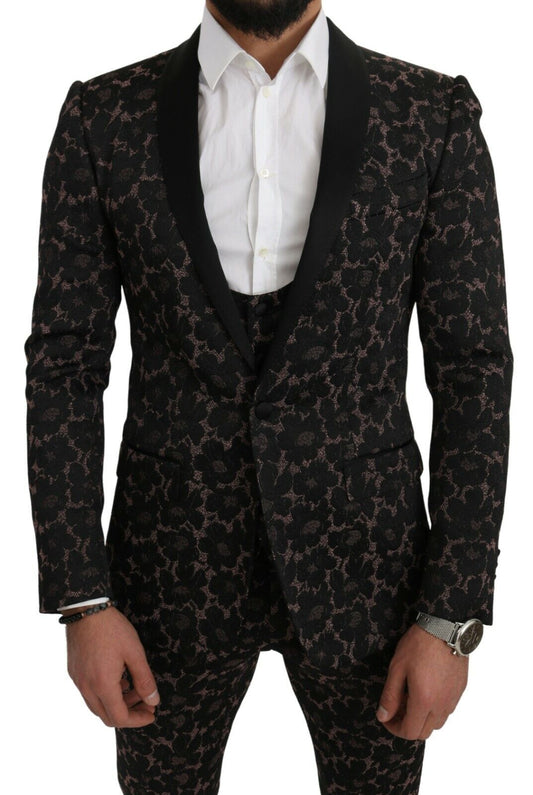 Suit Black Floral 3 Piece Slim Tuxedo