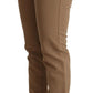 Brown Cotton Stretch Mid Waist Skinny Pants
