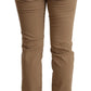 Brown Cotton Stretch Mid Waist Skinny Pants