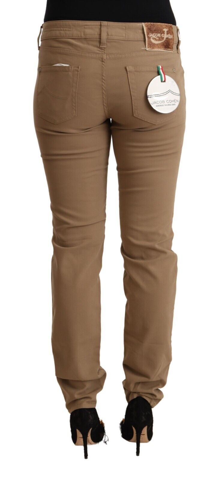 Brown Cotton Stretch Mid Waist Skinny Pants