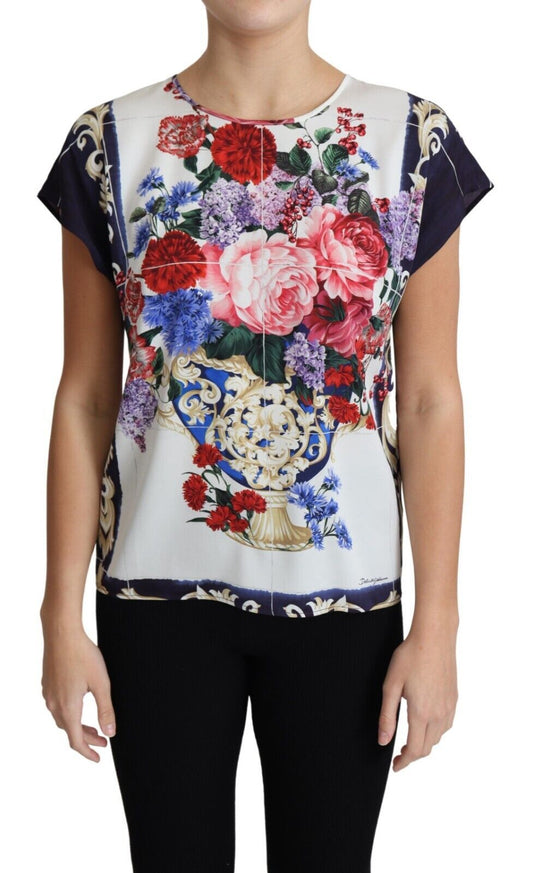 Elegant Silk Blend Floral Print Blouse