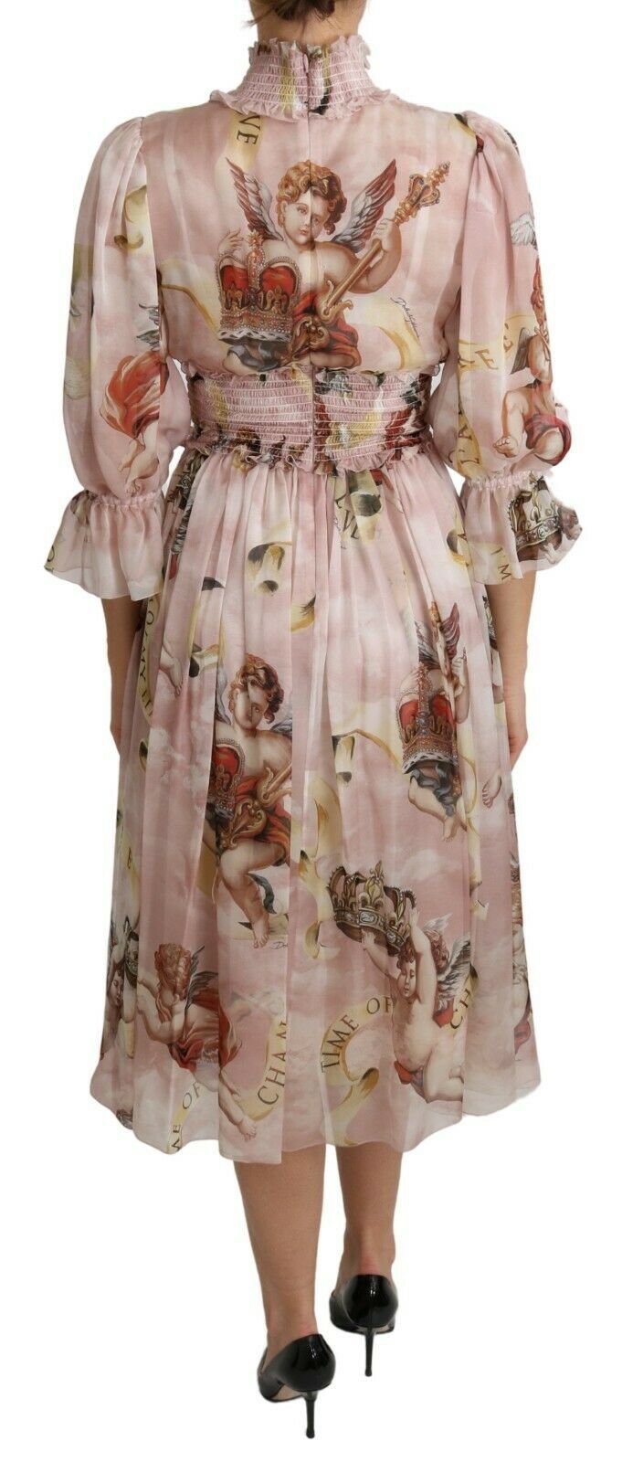 Elegant Pink Angel Print Midi Dress