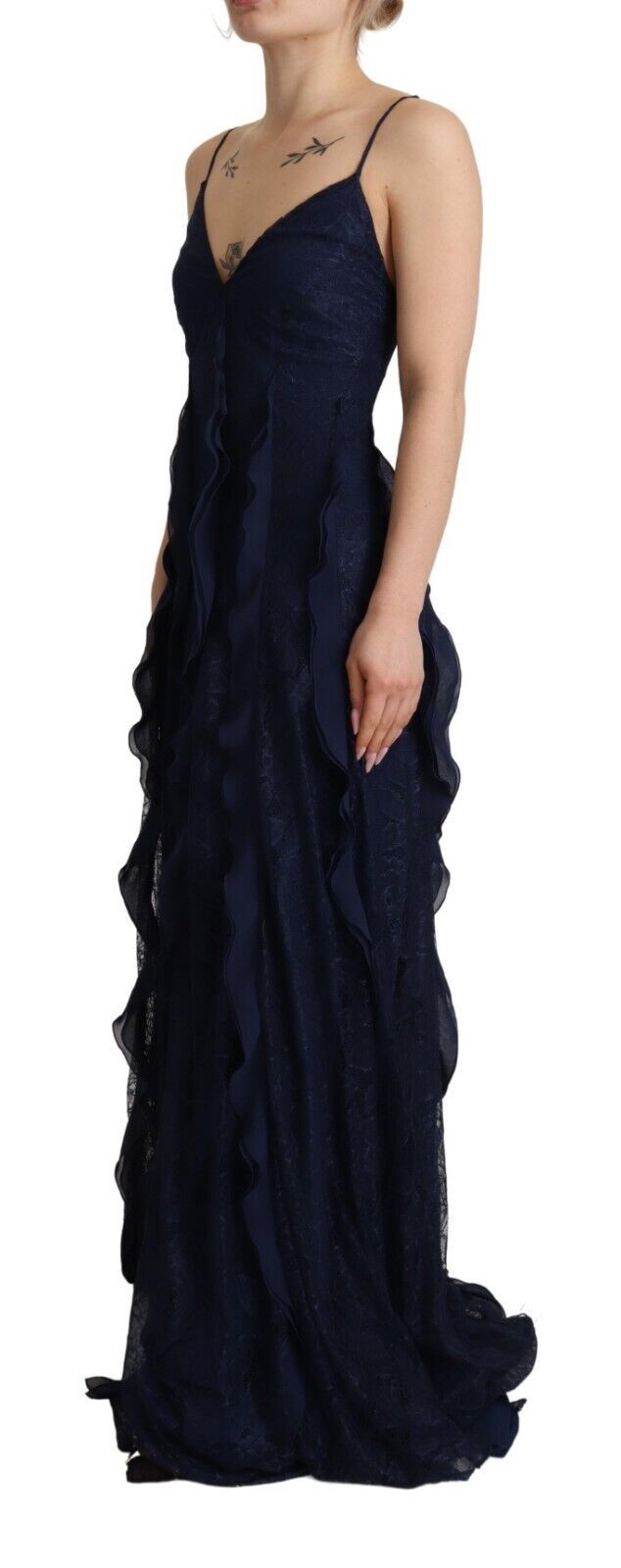 Elegant Navy Blue Sweetheart Ruffled Dress