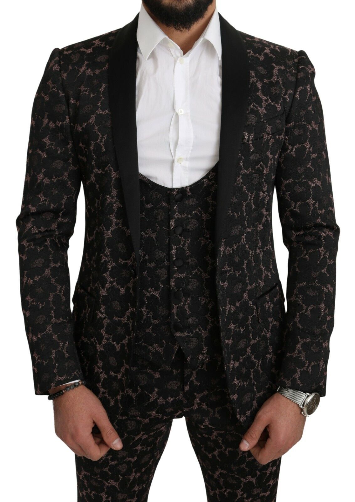 Suit Black Floral 3 Piece Slim Tuxedo