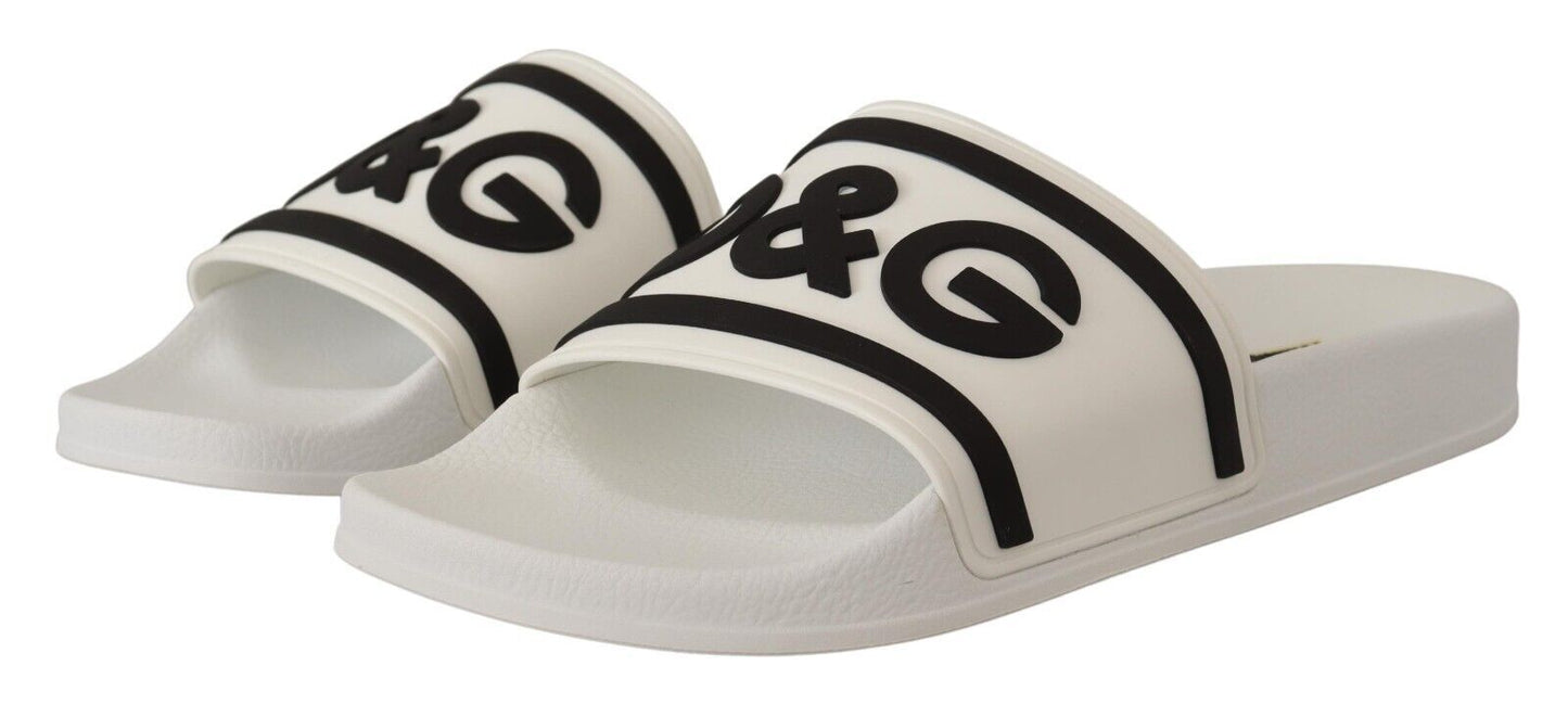 Chic White Leather Slides with Black Detailing