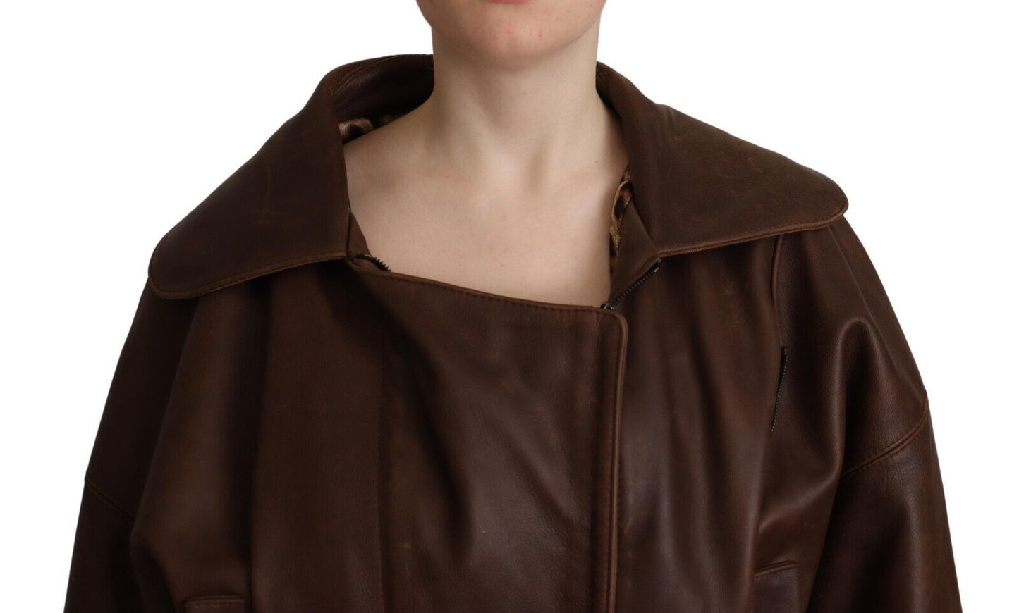 Elegant Leather Biker Jacket in Brown