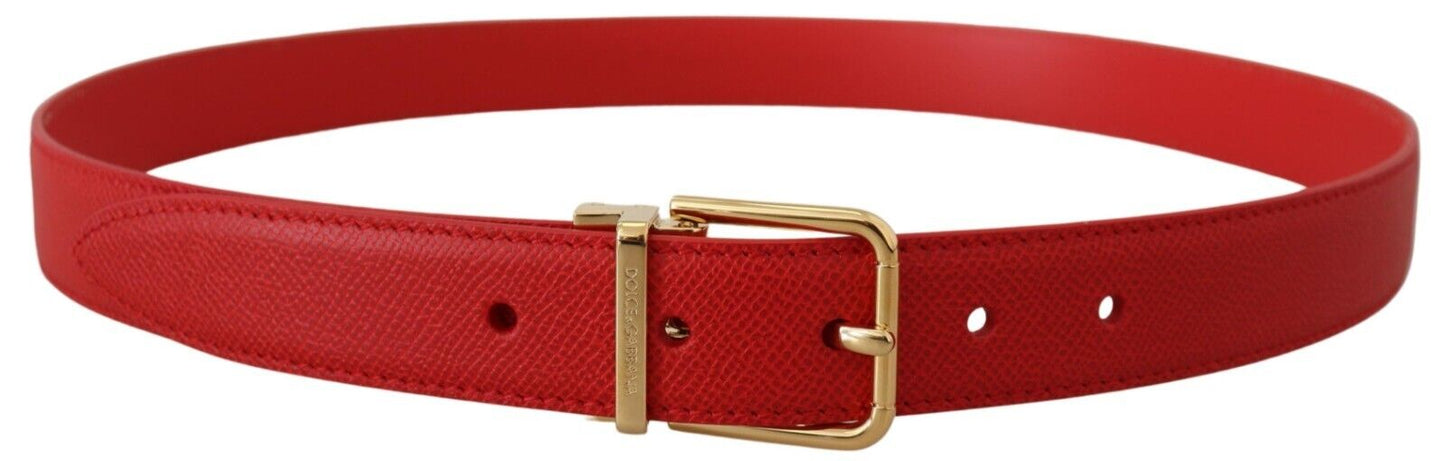 Exquisite Red Leather Belt with Gold-Tone Buckle