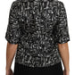 Black Musical Instruments Print Silk Blouse