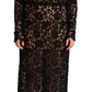 Black Floral Lace Cotton Midi Sheath Dress