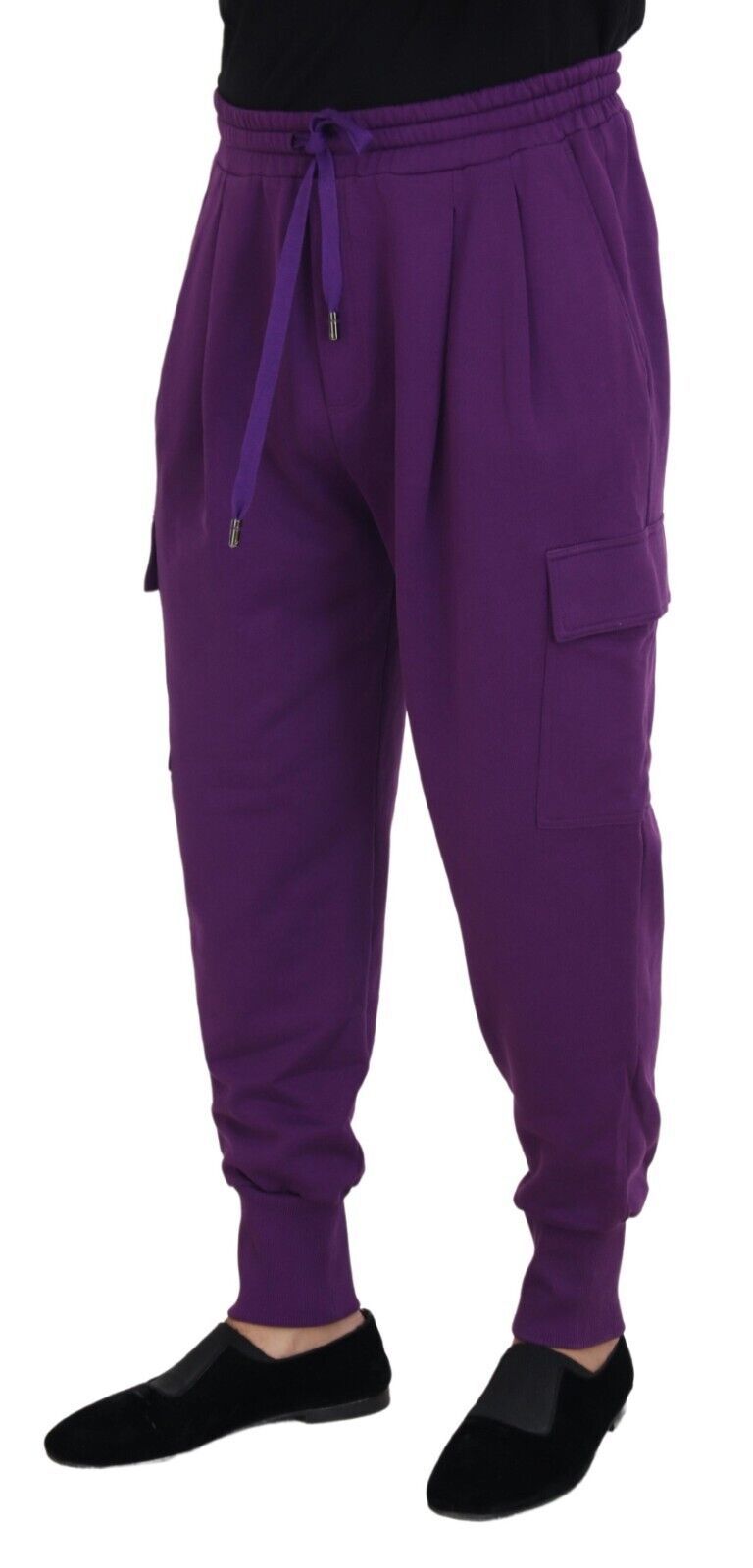 Elegant Purple Cotton Cargo Sweatpants