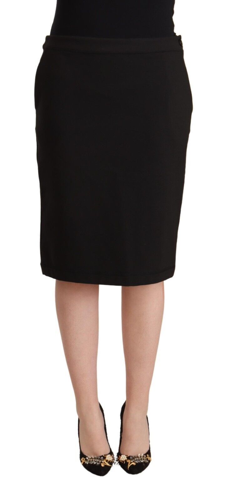 Black Straight Pencil Cut Knee Length Skirt