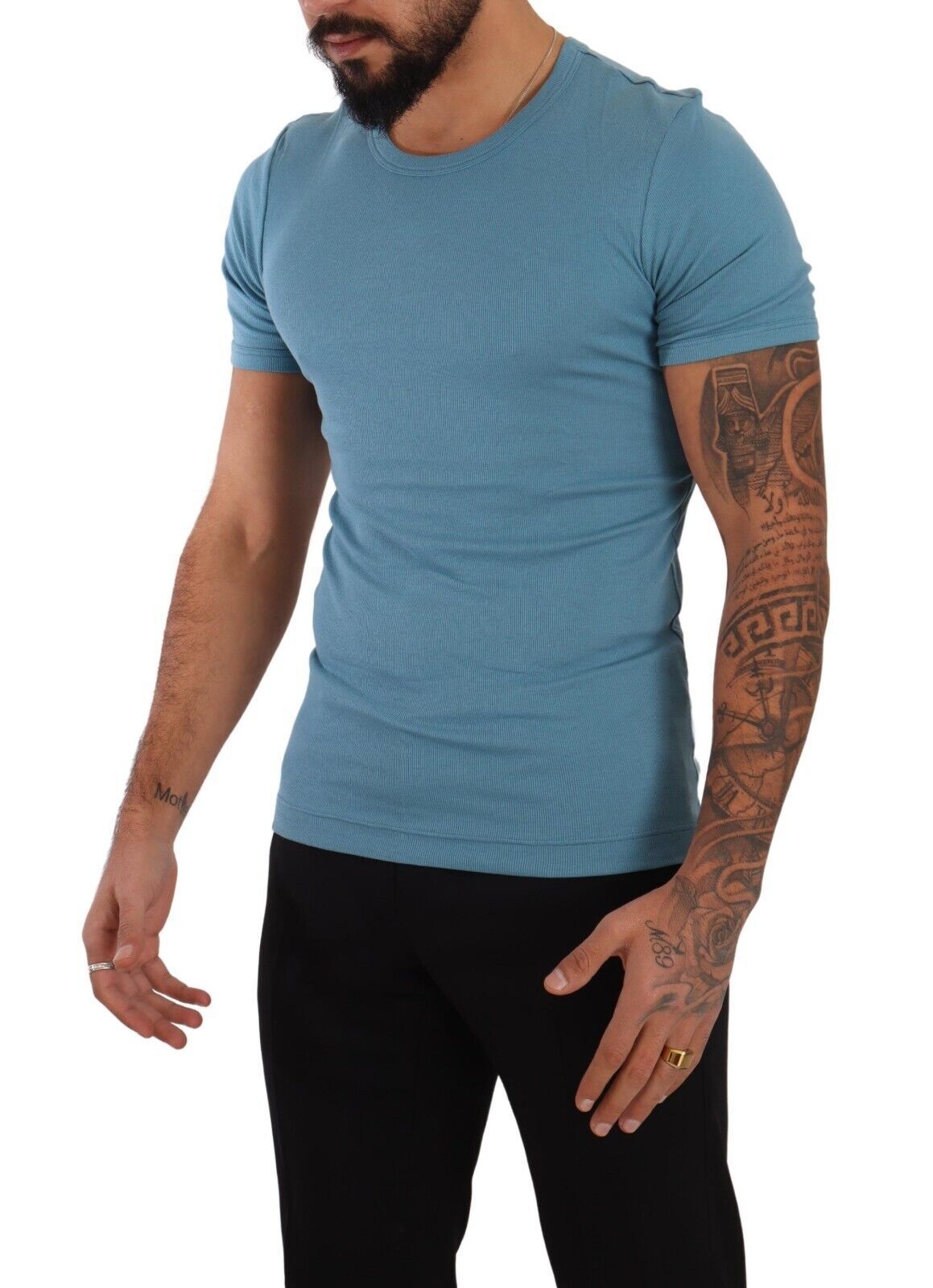 Elegant Blue Cotton Blend Round Neck Tee