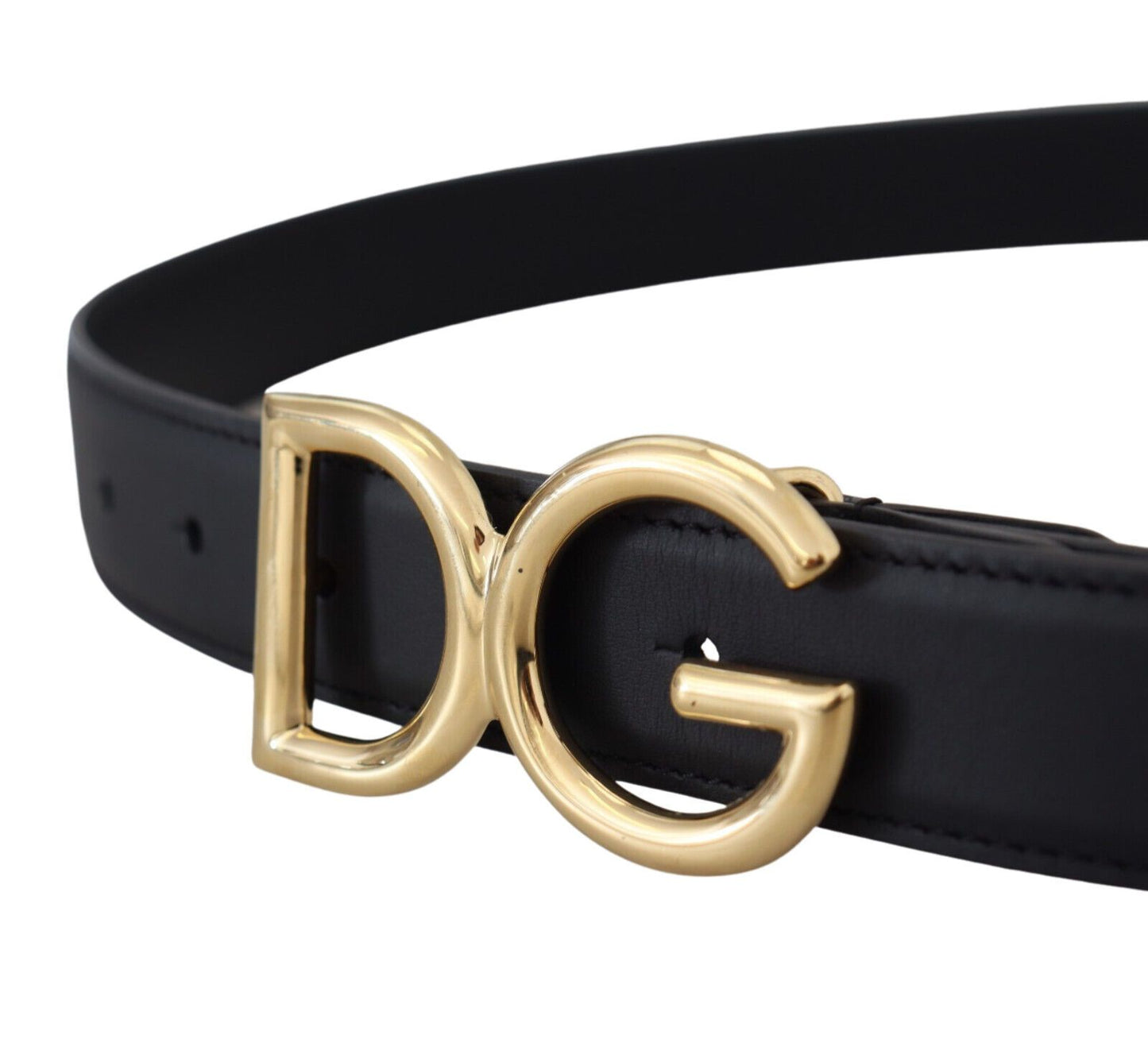 Elegant Black Leather Belt with Logo Buckle