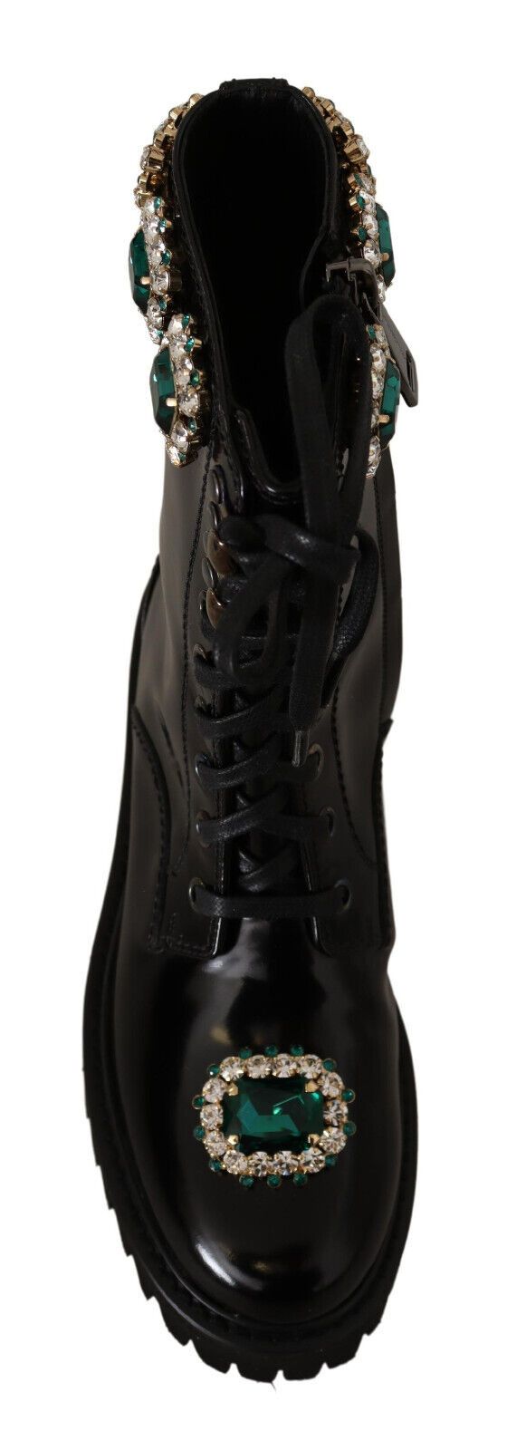 Elegant Mid-Calf Combat Boots with Crystals