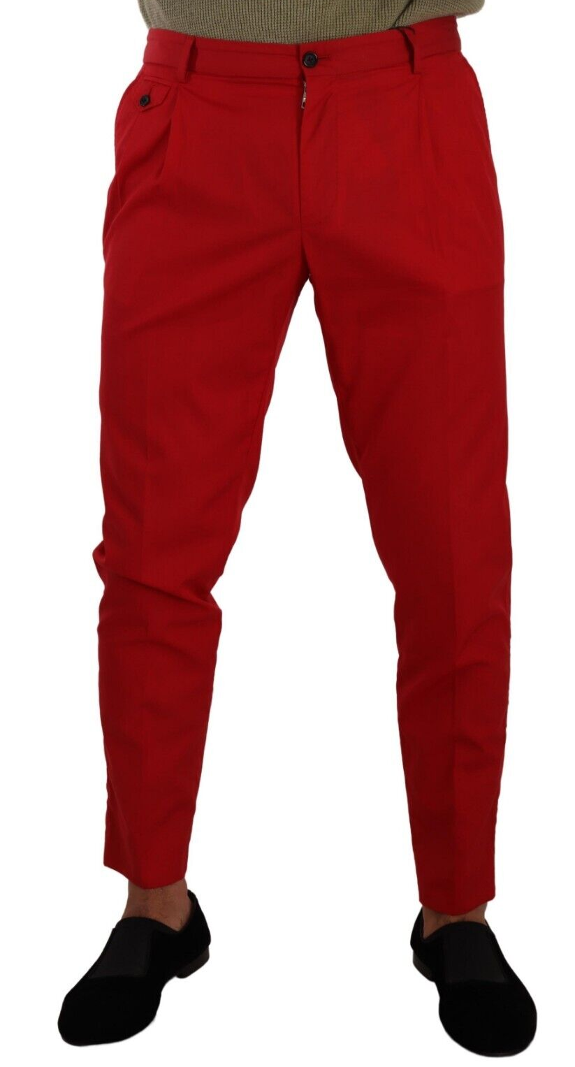 Chic Red Cotton Slim Fit Dress Pants